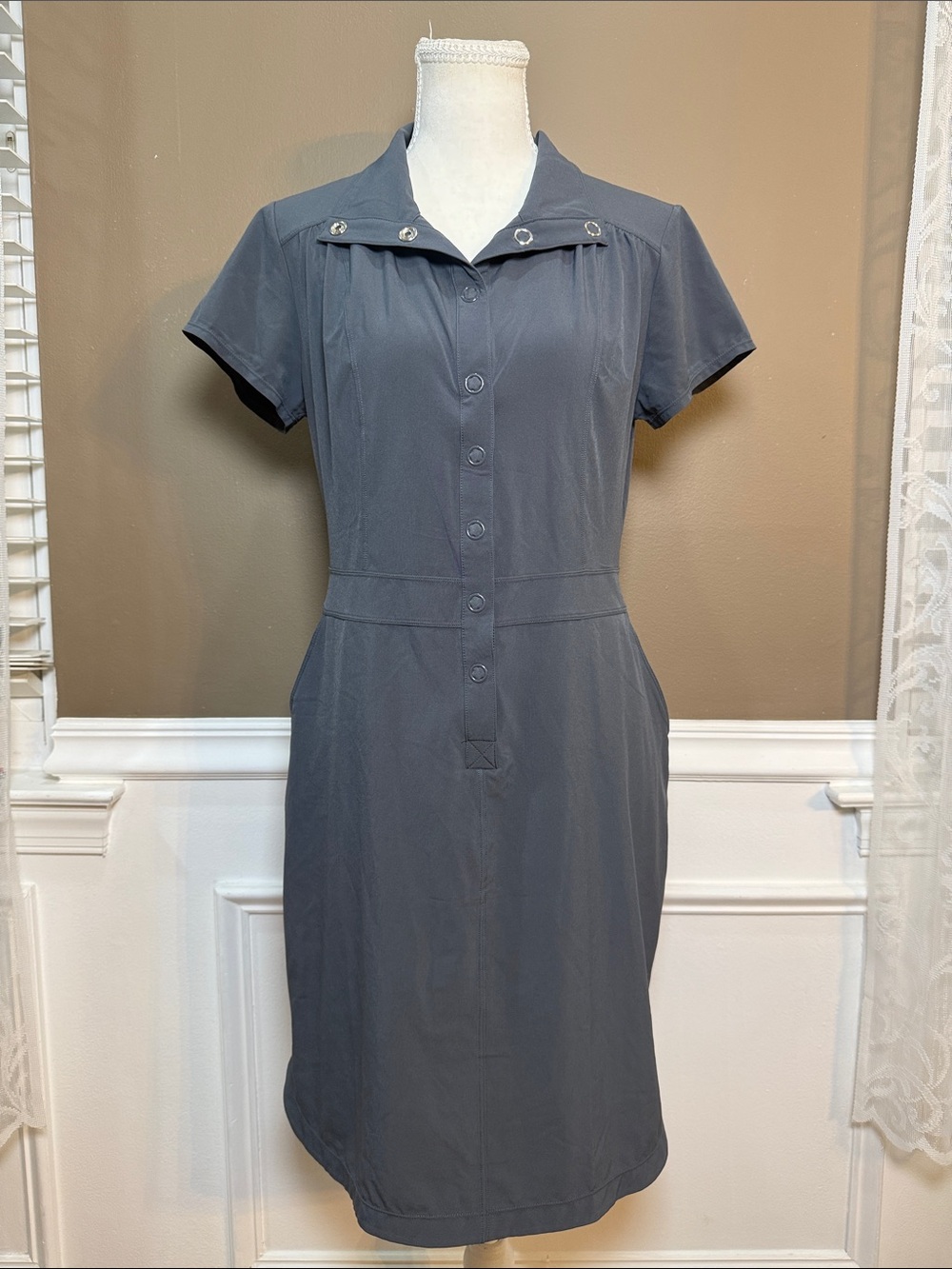 Prana Shayden Gray Athleisure‎ Snap Front Shirt Dress Collared S